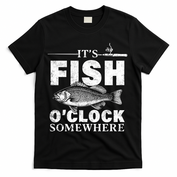 Vintage It's Fish O'Clock Somewhere T-Shirt - Black