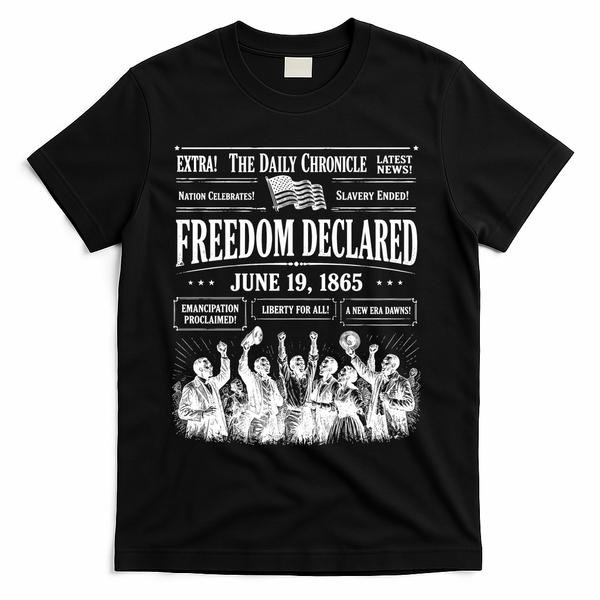 Vintage Juneteenth Freedom Declared 1865 Newspaper T-Shirt - Black