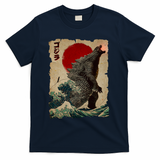 Vintage Japanese Monster Great Wave Poster T-Shirt - Navy