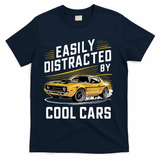 Vintage Muscle Car Easily Distracted By Cool Cars Cute Gift T-Shirt - Navy