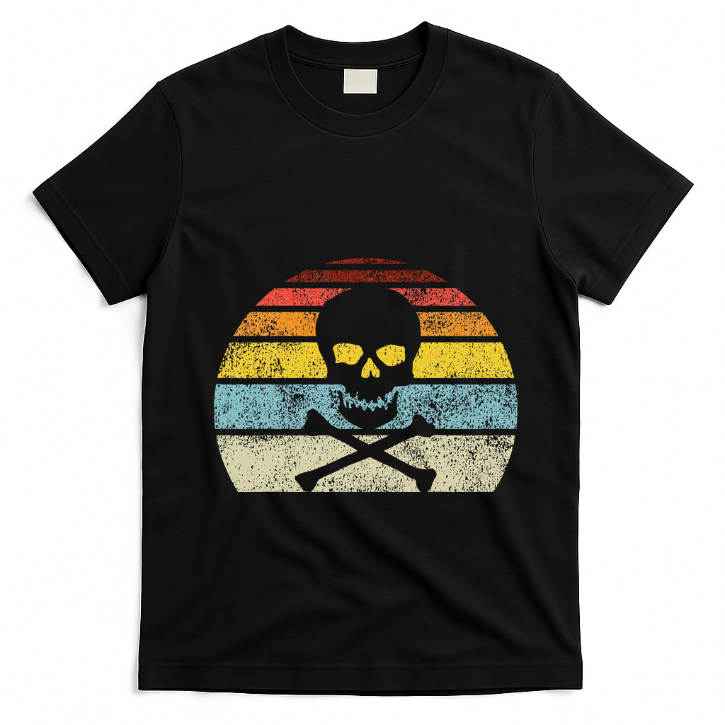 Vintage Pirate Skull Crossbones Flag Retro Style Halloween T-Shirt - Black
