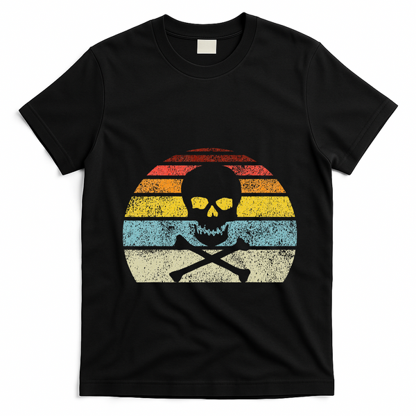 Vintage Pirate Skull Crossbones Flag Retro Style Halloween T-Shirt - Black
