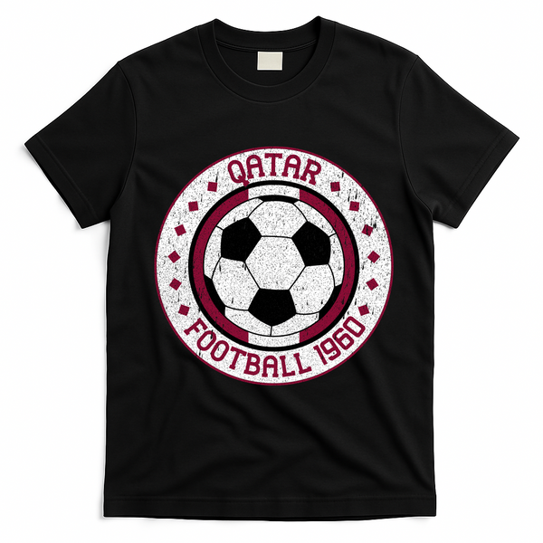 Vintage Qatar Football 1960 Soccer Emblem T-Shirt - Black