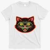 Vintage Retro Halloween Cat Face T-Shirt - White