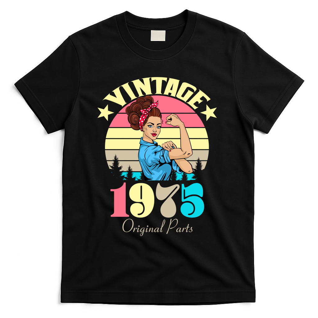 Vintage Rosie The Riveter 1975 Original Parts 50th Birthday T-Shirt - Black