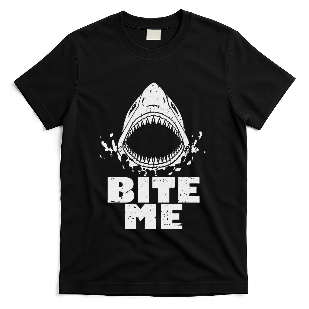 Vintage Shark Bite Me Shark T-Shirt - Black