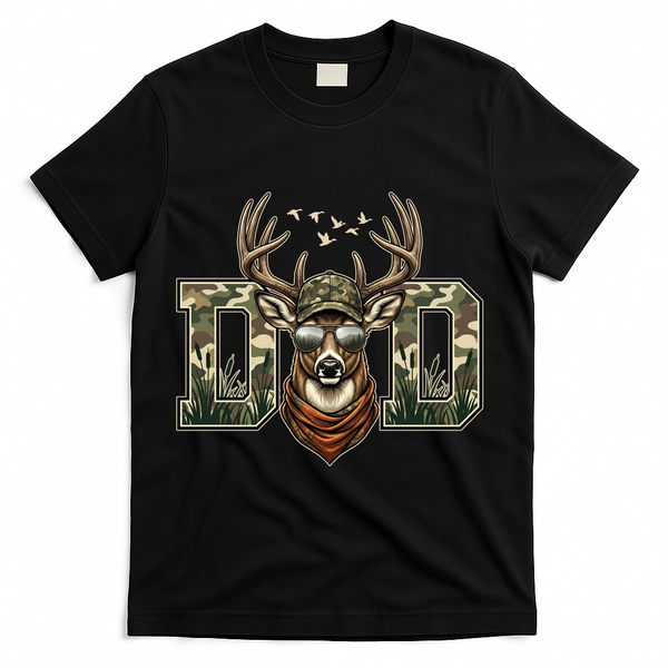 Varsity Style Camo Dad Deer Buck Hunter Fathers Day T-Shirt - Black
