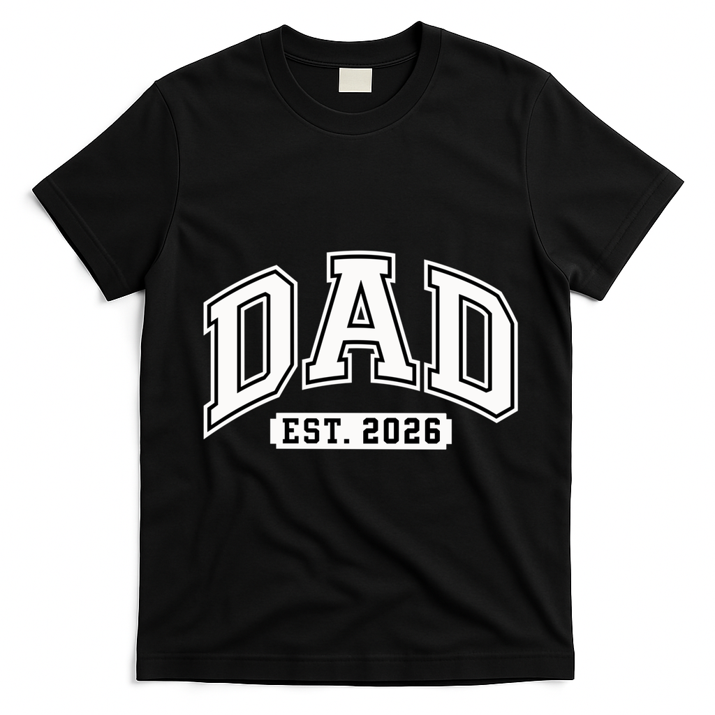 Varsity Sporty Dad Est 2026  T-Shirt - Black