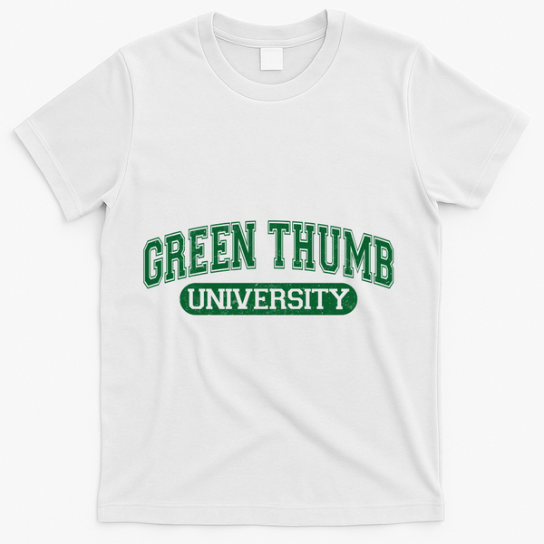 Varsity Style Green Thumb University T-Shirt - White