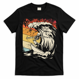 Vintage Surfing Skeleton Halloween Surfboard T-Shirt - Black