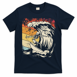 Vintage Surfing Skeleton Halloween Surfboard T-Shirt - Navy Blue