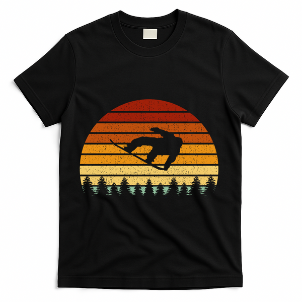 Vintage Sunset Snowboarding Gift For Snowboarders  T-Shirt - Black