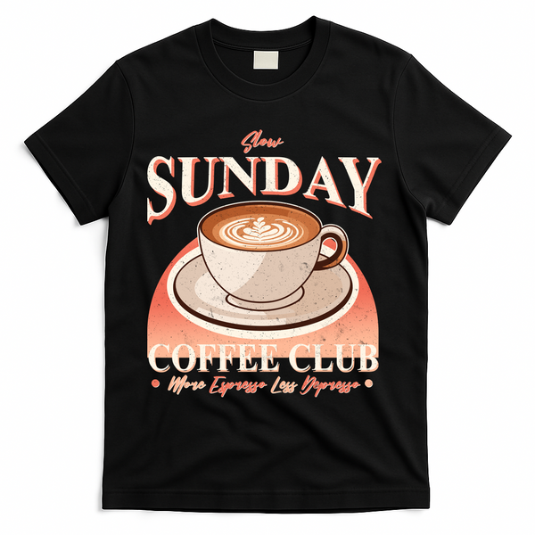 Vintage Slow Sunday Coffee Club More Espresso Less Depresso T-Shirt - Black