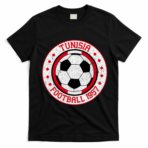 Vintage Tunisia Football 1957 Soccer T-Shirt - Black
