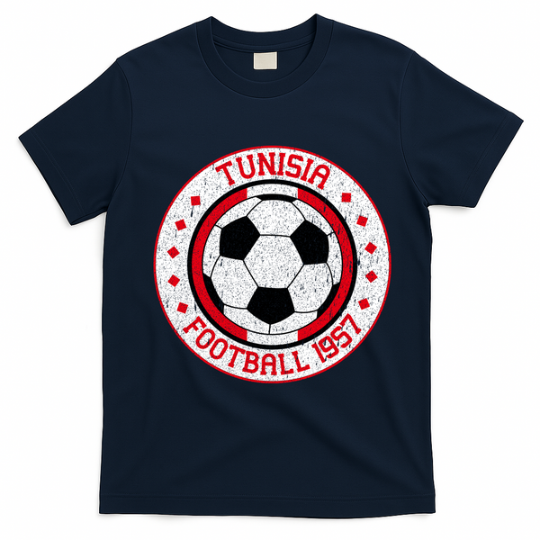 Vintage Tunisia Football 1957 Soccer T-Shirt - Navy Blue