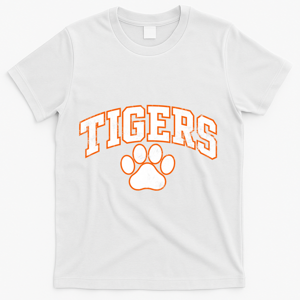 Vintage Tigers Paw Print Graphic Sports T-Shirt - White