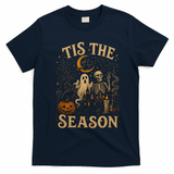 Vintage Tis The Season Halloween Ghosts Skeletons T-Shirt - Navy Blue
