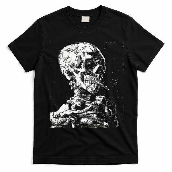 Vincent Van Gogh Skull With Cigarette Skeleton Halloween T-Shirt - Black