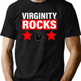 Virginity Rocks Hand Sign Black T-Shirt - Green