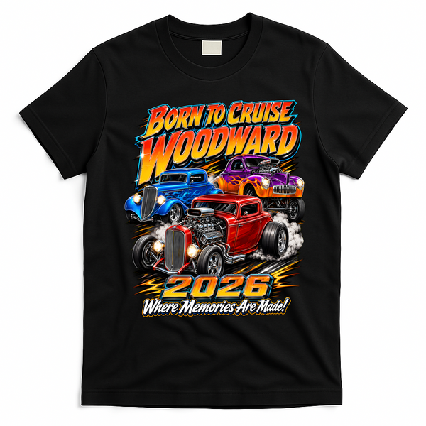 Woodward 2026 Born To Cruise Hot Rods T-Shirt - Black