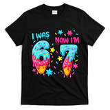 Was 6 Now I'm 7th Birthday Ice Cream Drip 6-7 Meme T-Shirt - Black