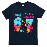 Was 6 Now I'm 7th Birthday Ice Cream Drip 6-7 Meme T-Shirt - Navy Blue