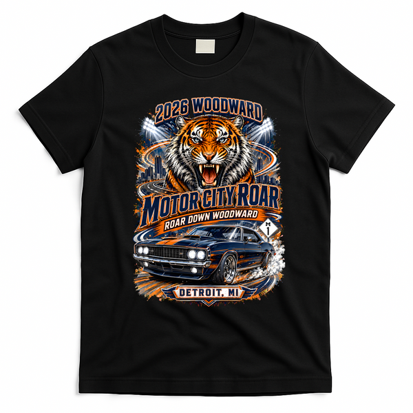 Wooward Ave 2026 Tigers Themed Roar Down M1 Car T-Shirt - Black