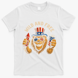 Wild And Free Patriotic Lion USA T-Shirt - White