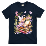 Watercolor Butterfly Fairy Book Library Fantasy Novel T-Shirt - Navy Blue