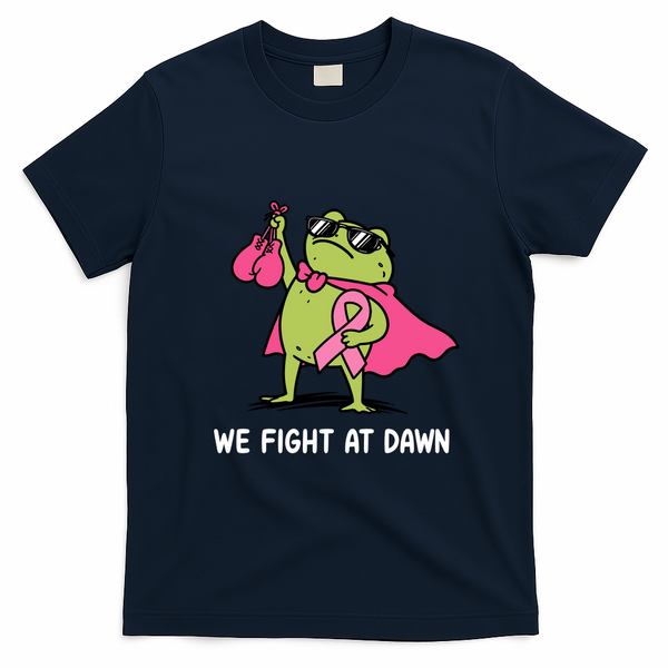 We Fight At Dawn Frog Boxing Champion Breast Cancer T-Shirt - Navy Blue