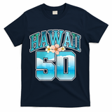 Wo Hawaii 50 50th Birthday Hawaiian Aloha Beach Hibiscus T-Shirt - Navy