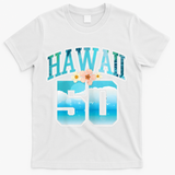 Wo Hawaii 50 50th Birthday Hawaiian Aloha Beach Hibiscus T-Shirt - White