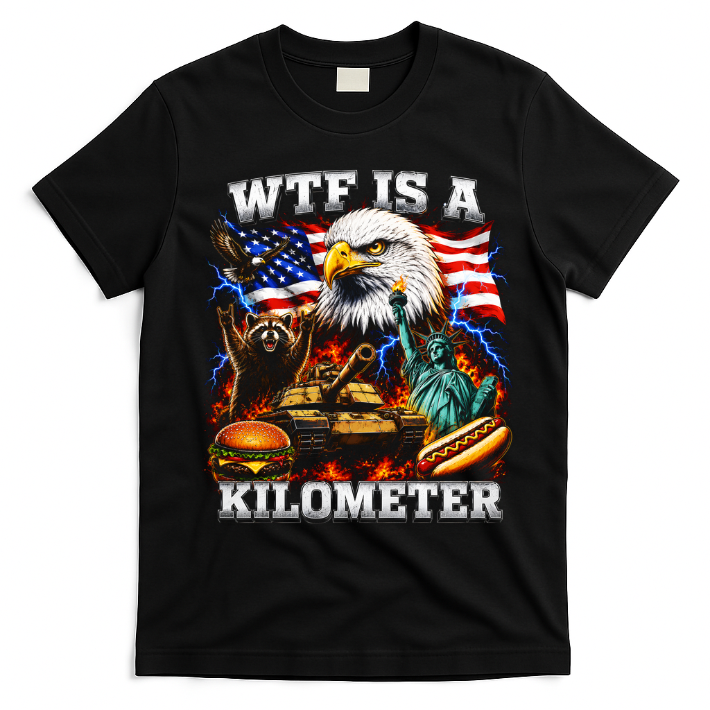 WTF Is A Kilometer? Patriotic Eagle American Graphic T-Shirt - Black