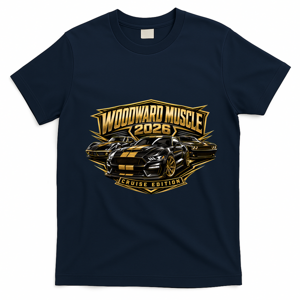 Woodward Muscle M1 Cruise Edition 2026 Front & Back T-Shirt - Navy Blue