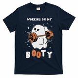 Working On My Booty Halloween Gym Cute Boo Ghost Fitness T-Shirt - Navy Blue