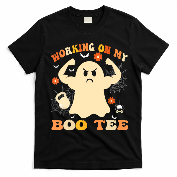 Working On My Boo Halloween Gym Workout Weightlifting T-Shirt - Black