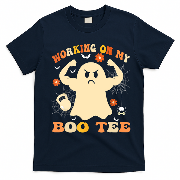 Working On My Boo Halloween Gym Workout Weightlifting T-Shirt - Navy Blue