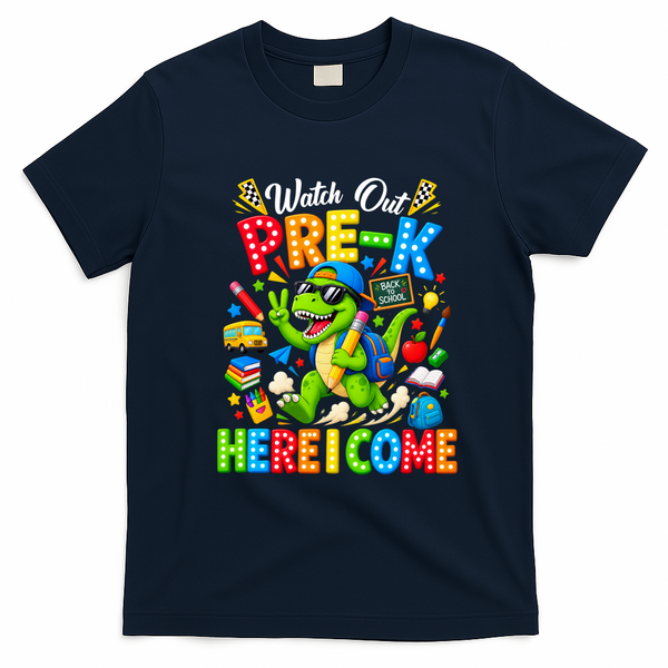 Watch Out Pre-K Here I Come Dino First Day Of School T-Shirt - Navy Blue