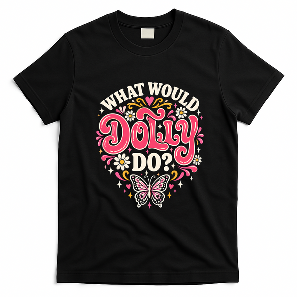 What Would Dolly Do? Butterfly And Heart T-Shirt - Black