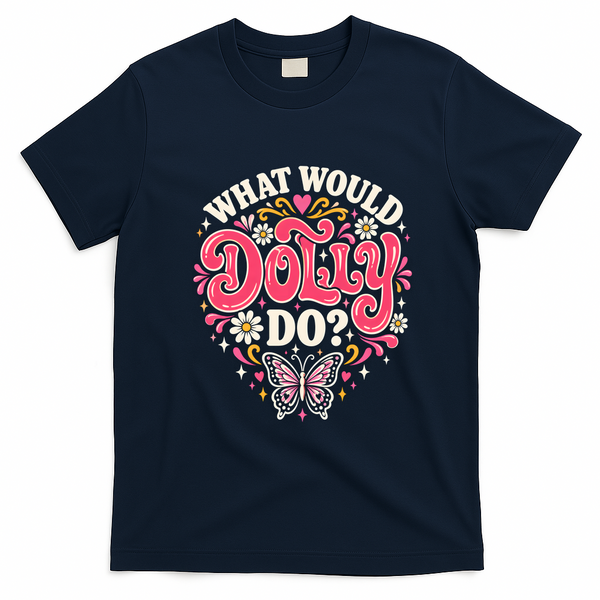 What Would Dolly Do? Butterfly And Heart T-Shirt - Navy Blue