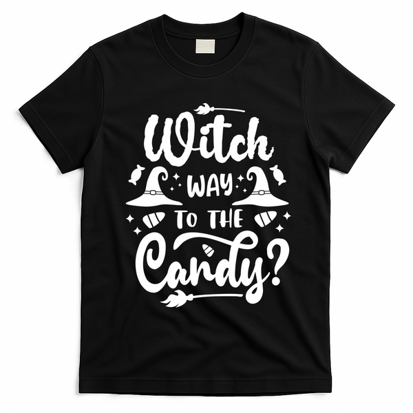 Witch Way To The Candy Cute Halloween T-Shirt - Black