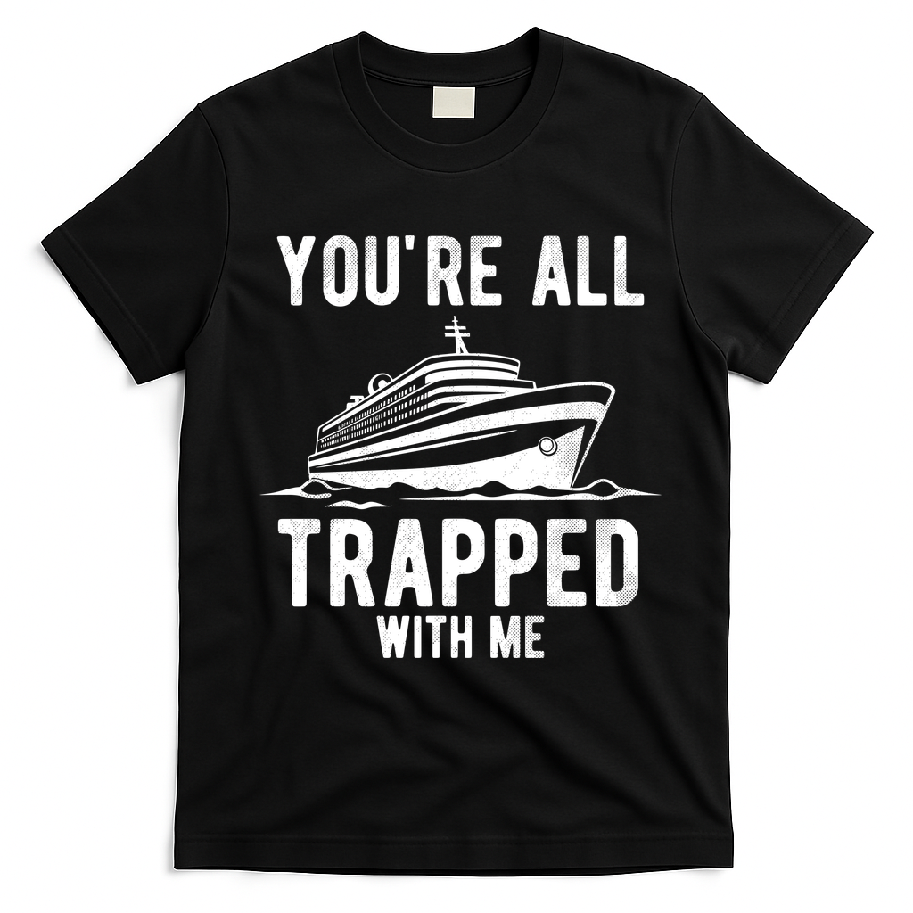 Youre All Trapped With Me Funny Cruise Ship Vacation T-Shirt - Black